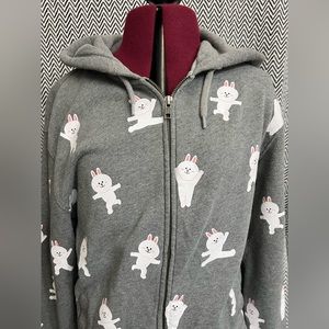 LINE FRIENDS Cony Grey Zip Up Hoodie - Medium